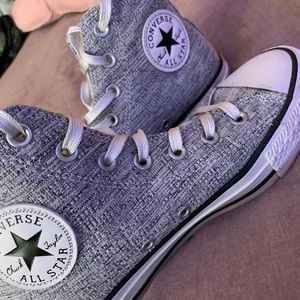 Silver/ Sparkle Knit Converse High top